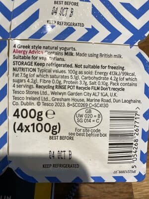 Tesco Greek Style Yoghurt 4 X